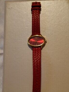 Joan Rivers Red/Goldtone Leather Braided Watch